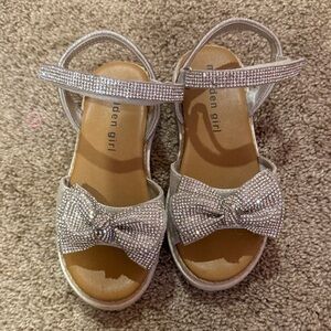 Madden Girl Girls' Silver Rhinestone Bow Sandals with Ankle Strap